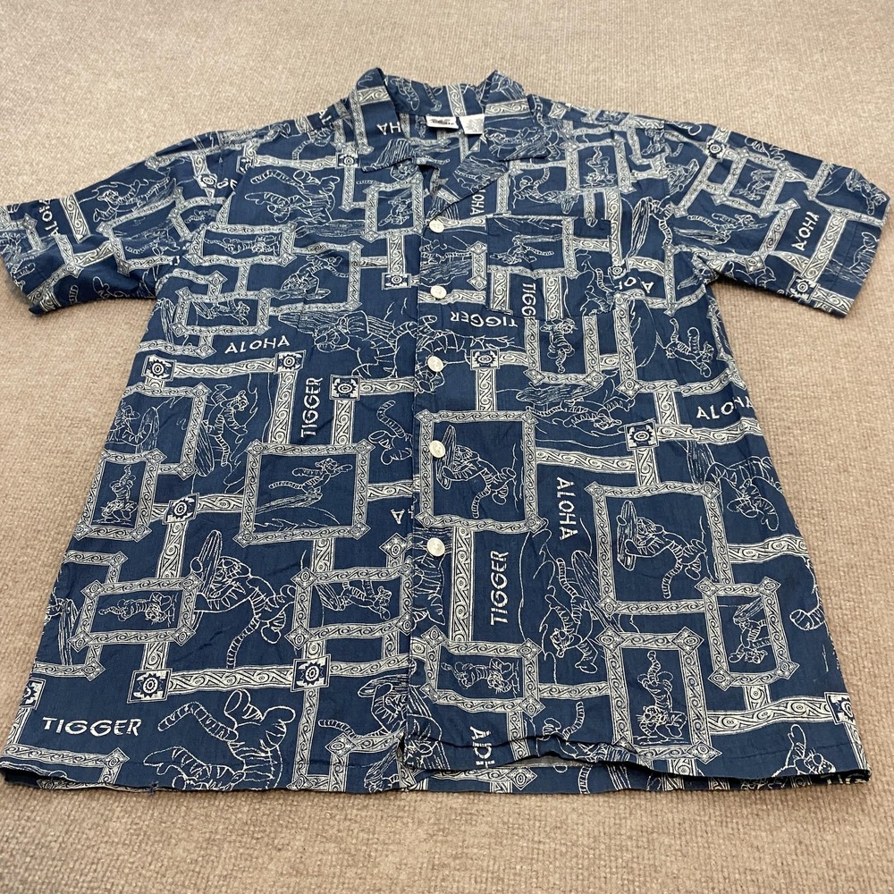 The Disney Catalog Shirt Mens Medium Blue Tigger Hawaiian Aloha Button Up Cruise